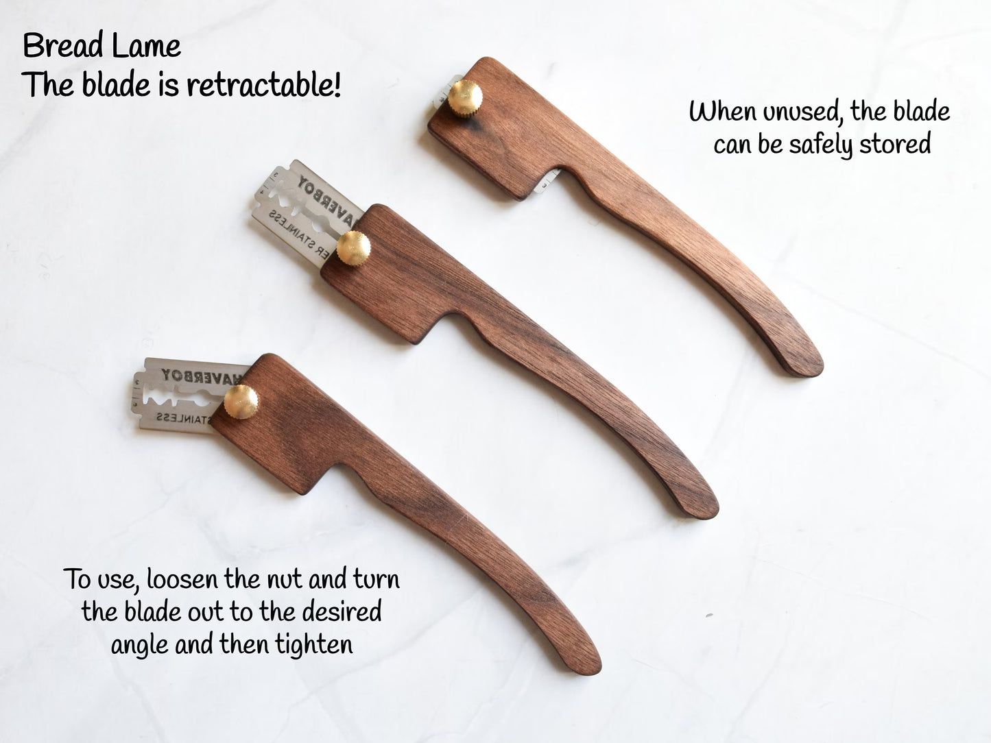 Personalized Walnut Bread Maker Set - Includes dough whisk, bread knife and a bread lame