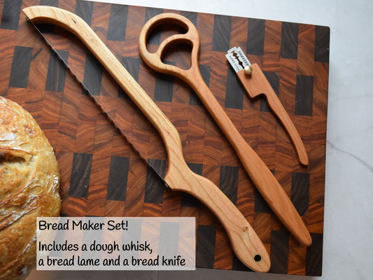Personalized Cherry Bread Maker Set - Includes dough whisk, bread knife and a bread lame