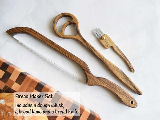 Personalized Black LimbaBread Maker Set - Includes dough whisk, bread knife and a bread lame