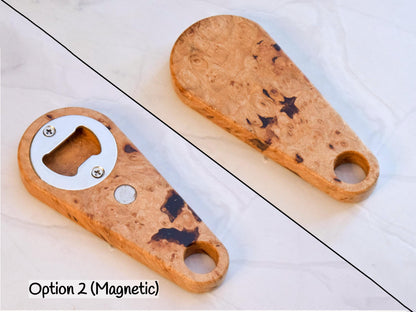 Wooden Bottle Opener - Maple Burl, Blue Epoxy
