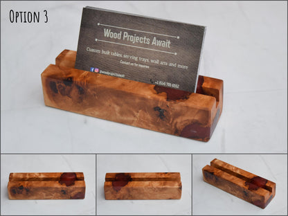 Wooden Epoxy Business Card Holder - Mappa Burl - Red