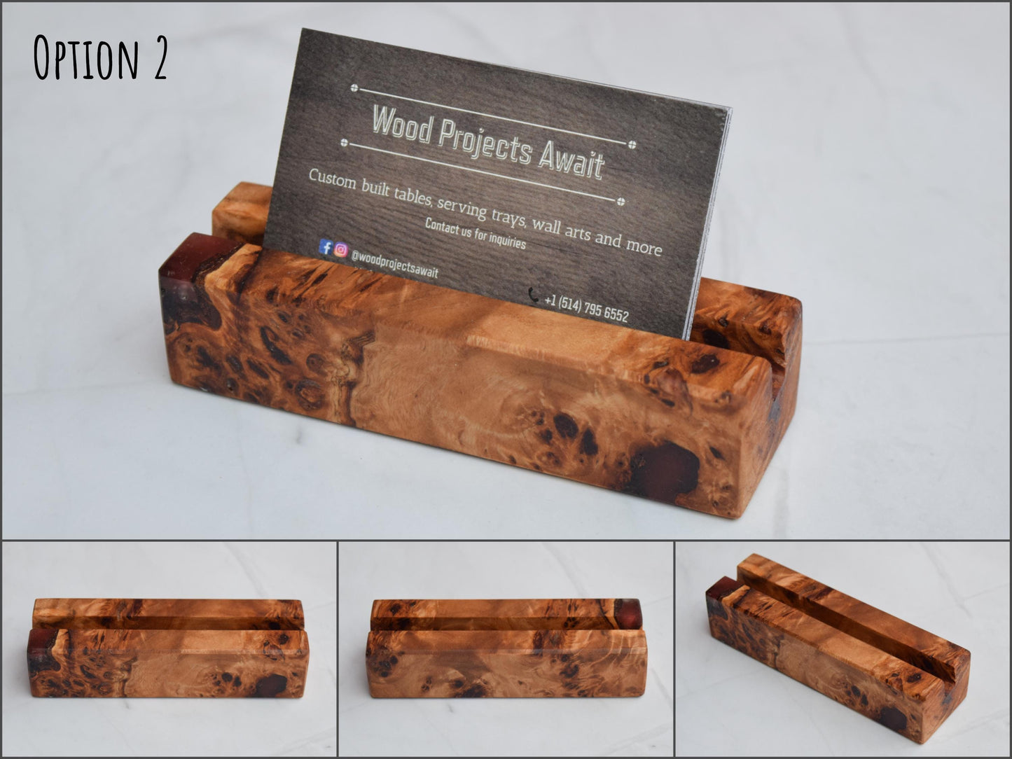Wooden Epoxy Business Card Holder - Mappa Burl - Red