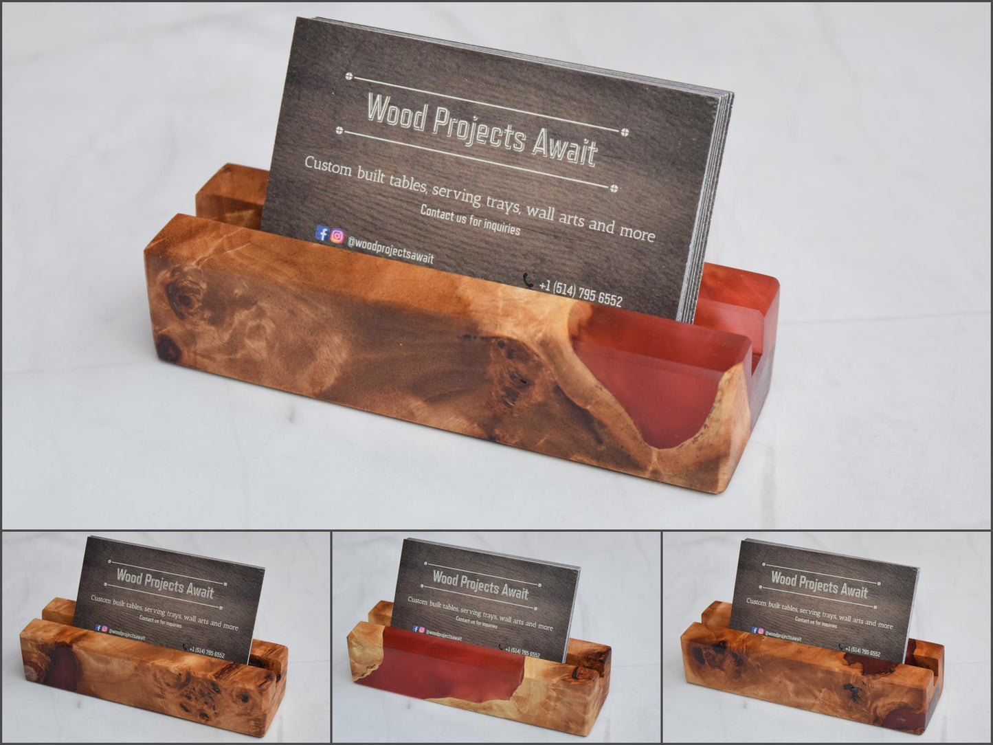 Wooden Epoxy Business Card Holder - Mappa Burl - Red