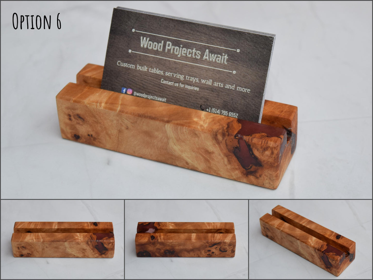 Wooden Epoxy Business Card Holder - Mappa Burl - Red