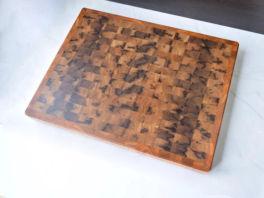 Large Butcher Block Cutting Board - 22" x 17" x 1-3/4" - Black Limba and Canary Wood